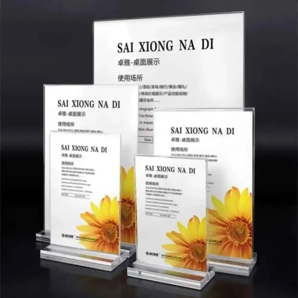 

2Pcs A4 Acrylic Sign Holder T Shape Table Top Double Side Restaurants Menu Display Stand Portrait Style Ad Poster Frame