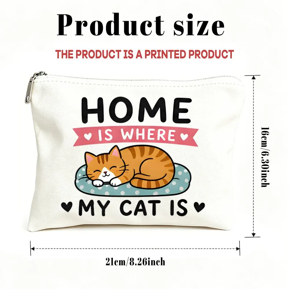Makeup Cosmetic Bag and Toiletry Pouch Bag for Women, Home Cat Print Makeup Bag for Mom Daughters Friends Travel Birthdays