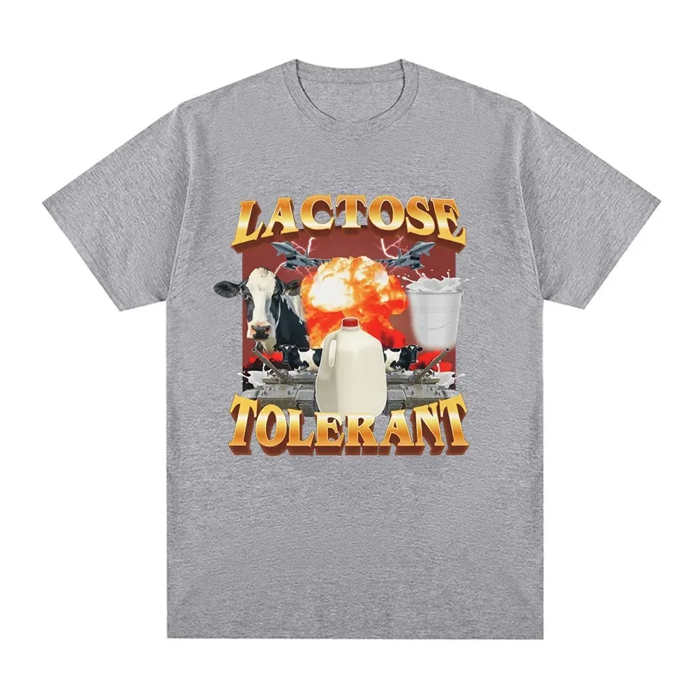 Lactose Tolerant Graphic Print T-Shirt Men\'s Vintage Fashion Short Sleeve T-shirts 100% Cotton Casual Cozy Oversized T Shirts