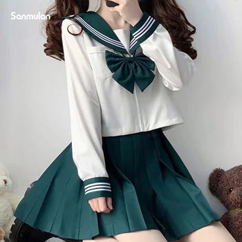 Japanische schuluniform S-XXL grün jk uniform mädchen japanischer college stil anzug sailor kostüm frauen sexy hemd falten rock
