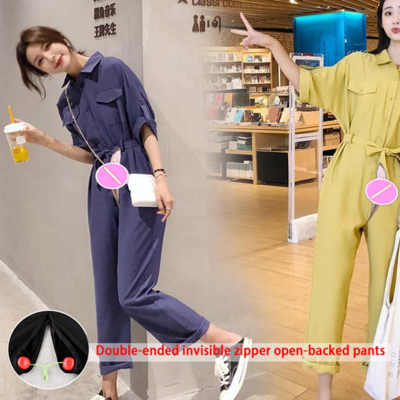 

Cargo Overalls Women's Summer 2020 Invisible Open Crotch Outdoor Convenient Pants Women's Chiffon High Waist Cropped Casual Pant