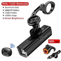 ROCKBROS 1500-1000LM Bike Light Type-c Bicycle Headlight For Gopro Mount Holder Remote Control Bike Flashlight Rear Light Q50 Q1