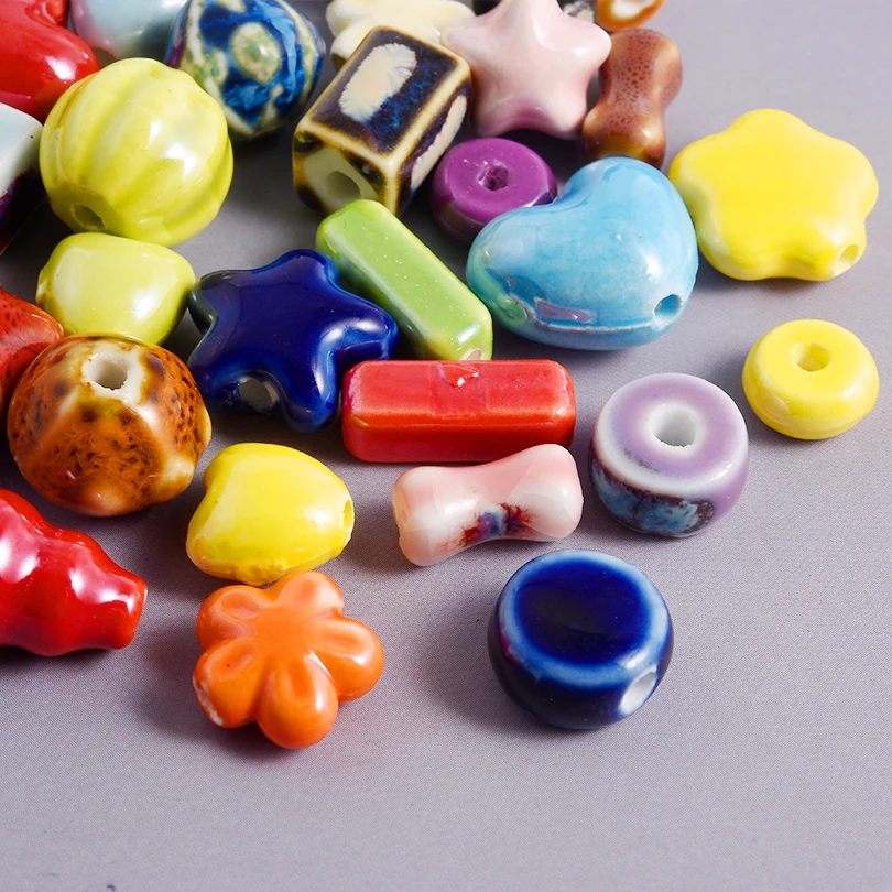 Colored Ceramic Jewelry 30/50/100pcs Heart-Shaped Flower Pentagonal Star Bone Spacer Bead Scattered Bead Diy Earring Decoration