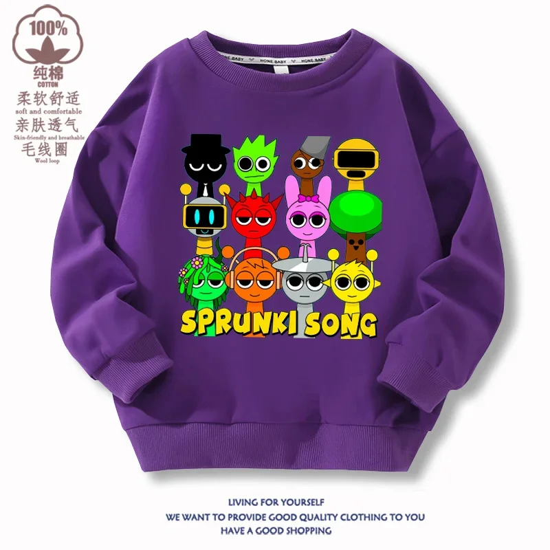 2024 Sprunki  Sweatshirt Christmas Hoodie Funny Cartoon Game Figure Children's Cotton Clothing Fashion Kids Halloween Clothes