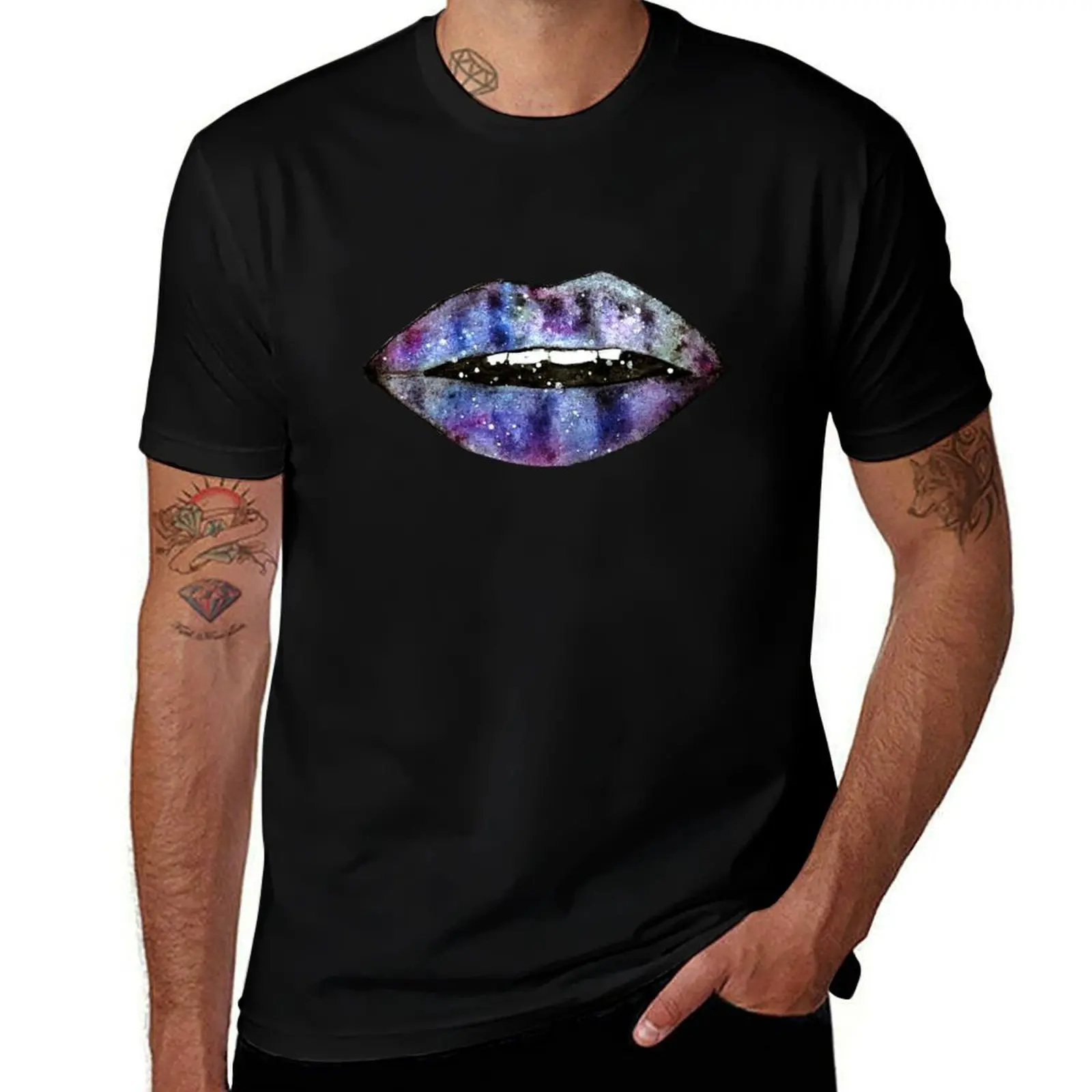 Galactic Lips T-Shirt Simple Line Art Print Tee T-Shirt