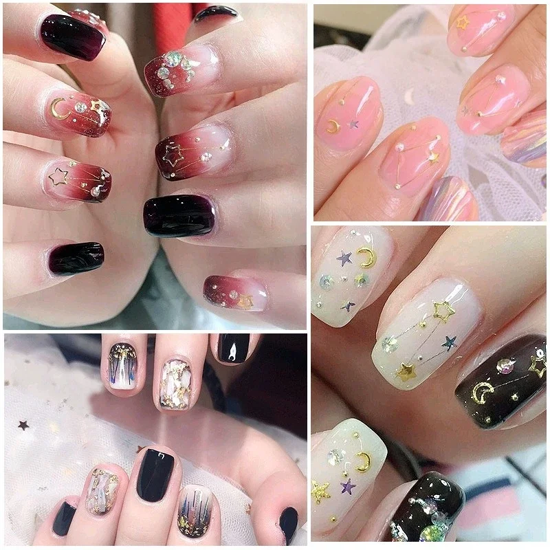 1set nail moon star ornaments, gold and silver thread flexible colorful lines for versatile nail surface decorative accessories
