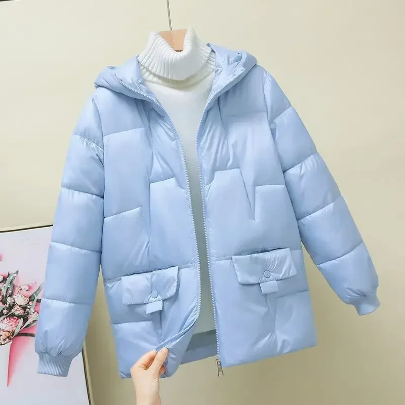 Downcotton Padded Coat Women\'s Winter 2024 New Style Korean Version Loose Fit Petite Thickened Fashion Cropped Cotton Jacket