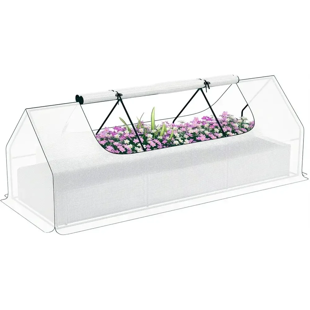 8.6 ft Galvanized Metal Planter Box with Mini Greenhouse, White & Silver, Ideal for Patio Gardening and Balcony Herbs