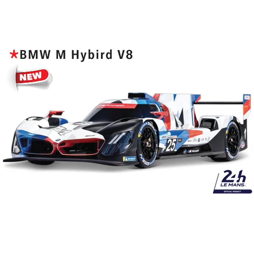 1:43 Bburago BWM M Hybird V8 24h Le Mans Rally Champion BWM Model Car With Acrylic Box BWM M Hybird V8 Alloy Luxury Sports Car