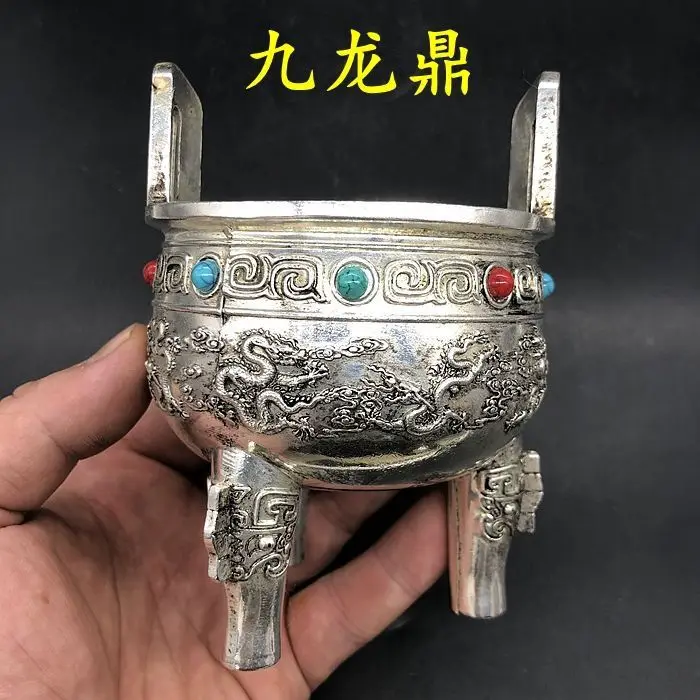 Three-legged nine-dragon tripod Incense Burner Statue for Tea Home Decor Ornaments