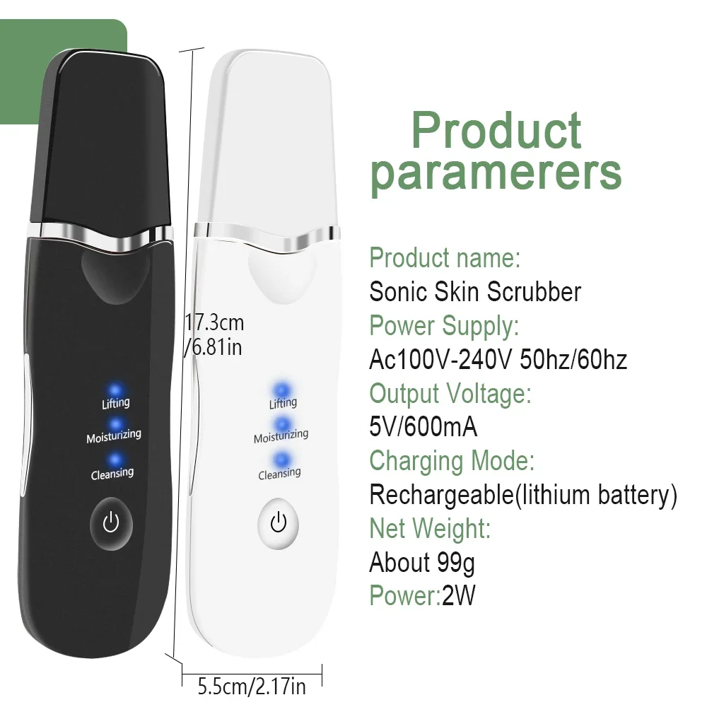 Electric Ultrasonic Vibration Face Skin Scrubber Blackhead Remover Facial Pore Cleaner Face Lifting Deep Clean Face Spatula Tool