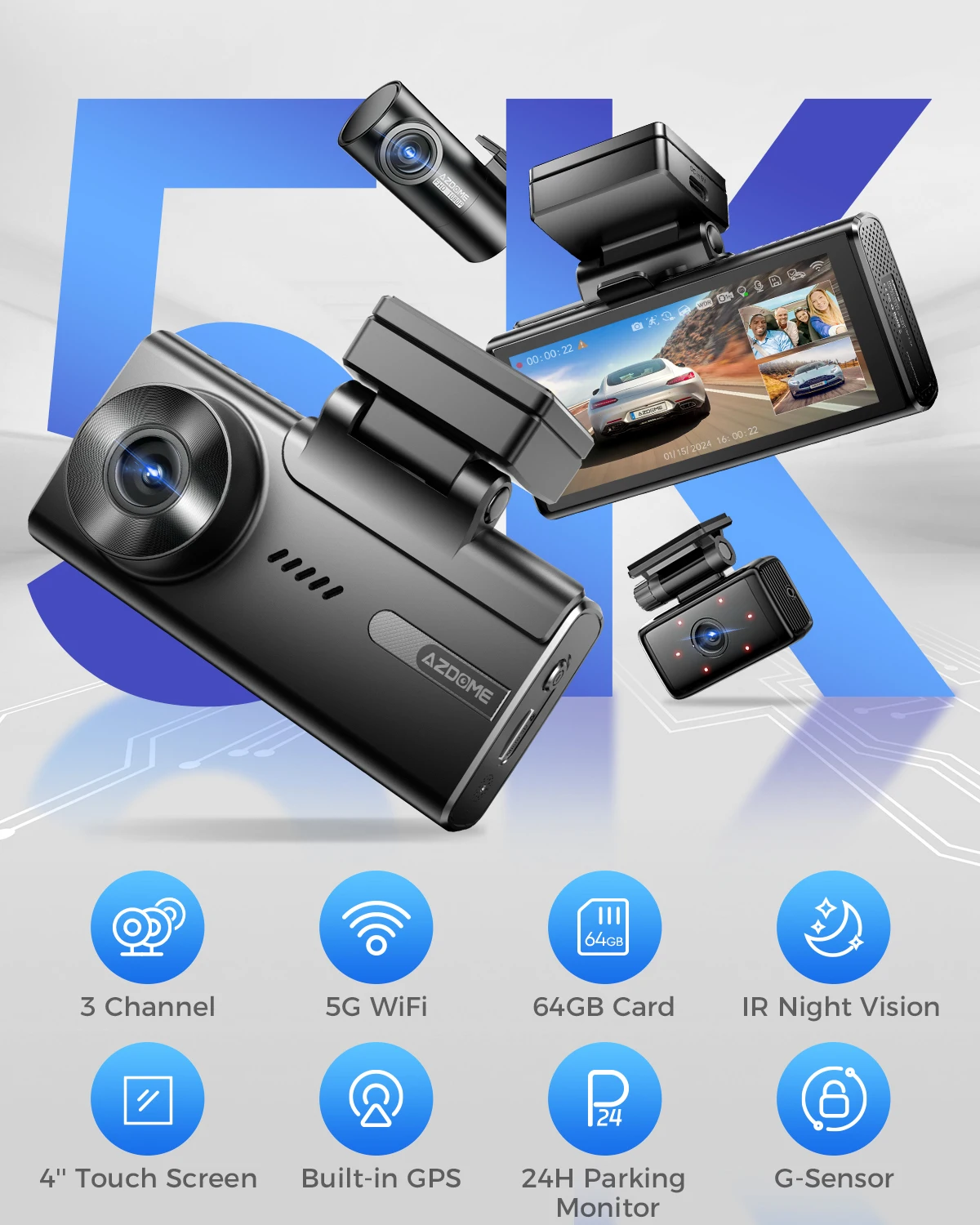 AZDOME M580 Dash Cam 5k cámara 