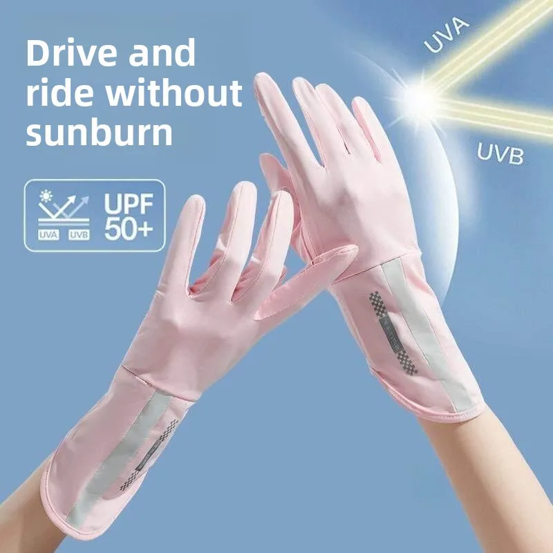 Summer Ladies Sun Protection Gloves Thin Ice Silk Touchscreen Compatible Cycling Gloves Anti Slip Driving Gloves Half Finger