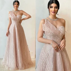 Customized es Simple Exquisite One-shoulder A-line Beading Tulle Formal Occasion Gown vtido de fta mulher luxo فساتين الحفلات