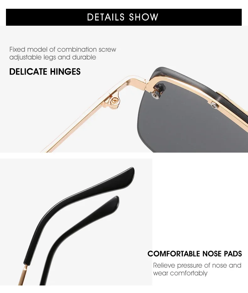 Vintage Brand Design Oversized Rimless SunGlasses Men Women Retro Gradient Square Sun Glasses Trendy for Female Eyewear UV400