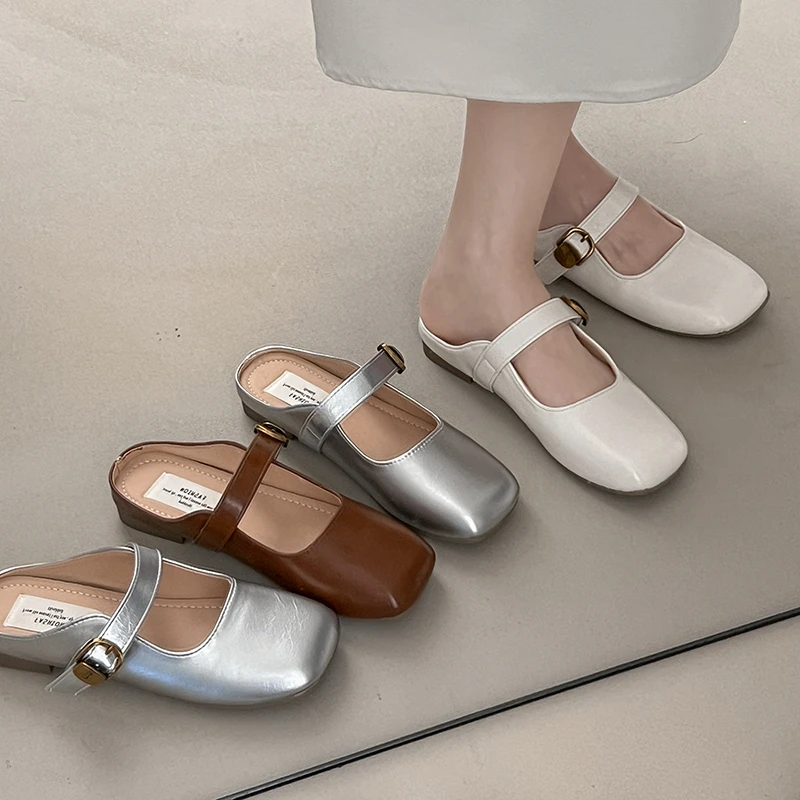 

Pop New Women's Square Toe Mules Slippers Concise Slip On Slides Ladies Outdoor Comfort Singbacks Footwear