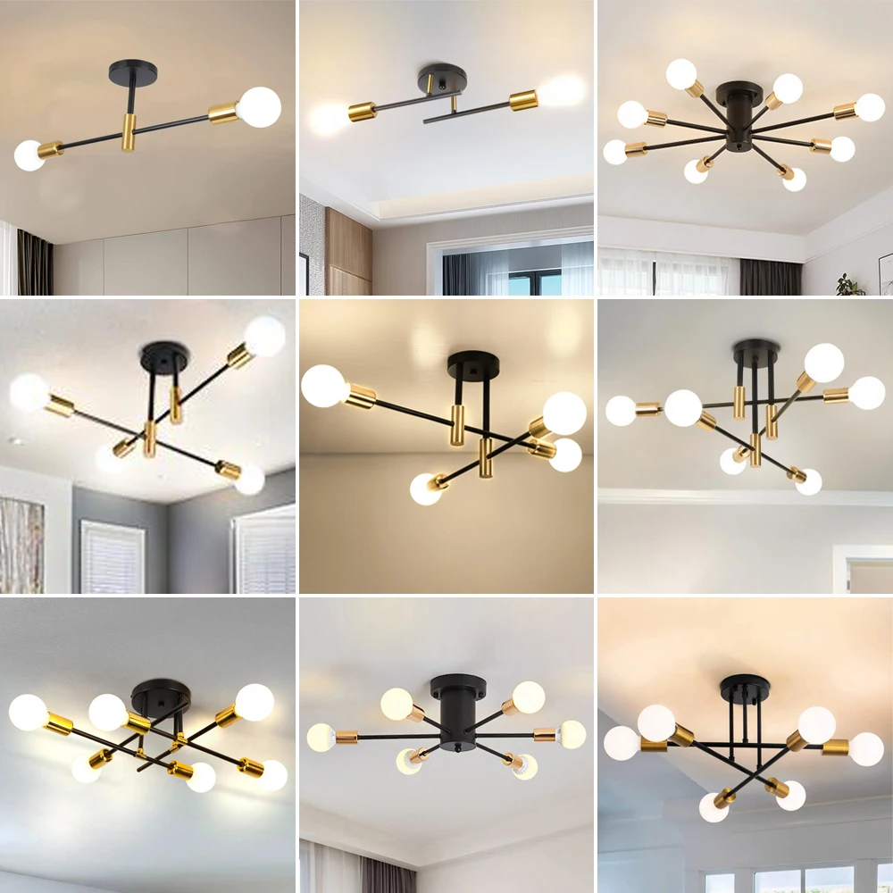 

Industrial Multiple Rod Iron Sputnik Ceiling Chandelier Vintage Ceiling Lamp Home Living Room Modern Light Lighting Fixture LED