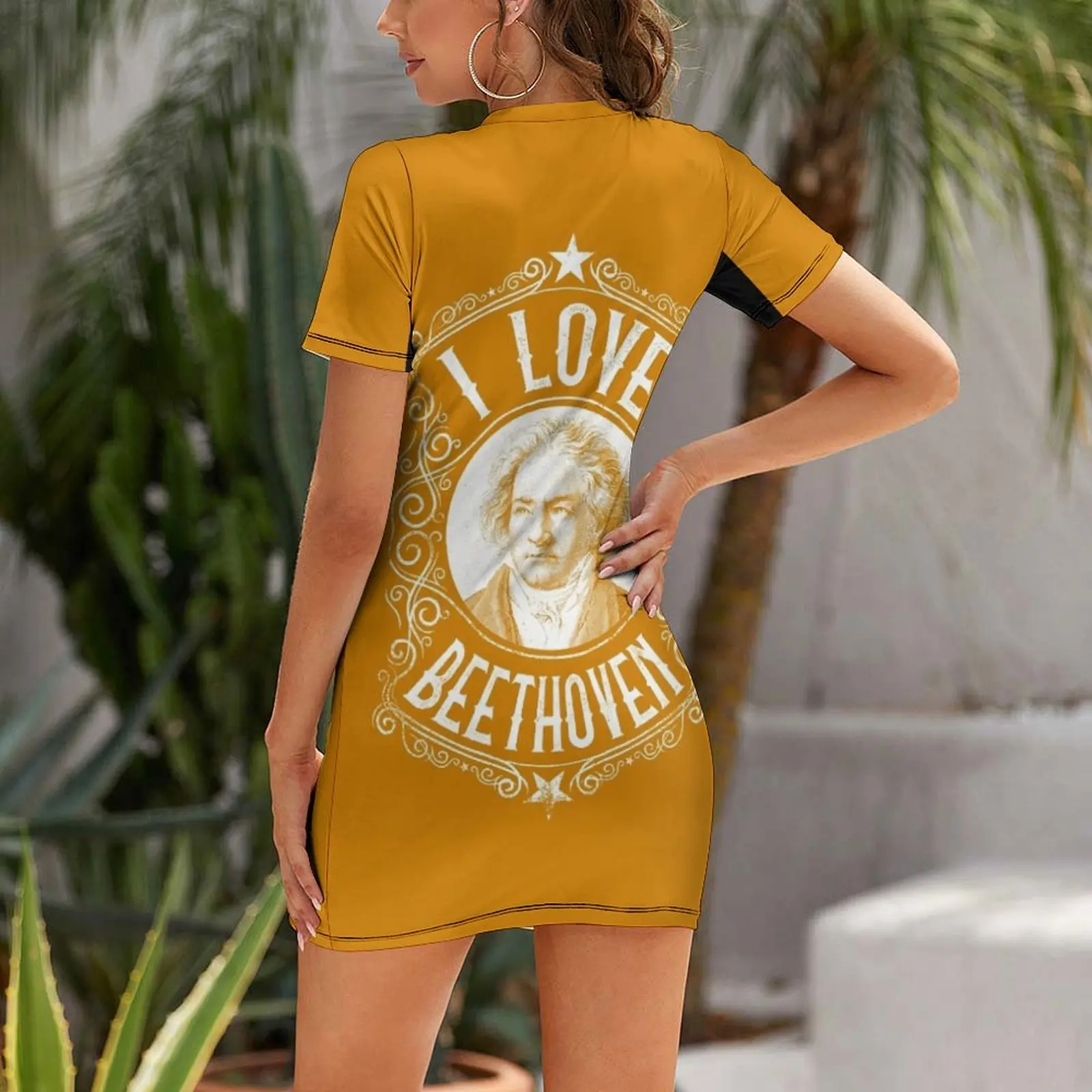 I Love Ludwig Von Beethoven , German Composer Short Sleeved Dress summer dress korean women Long dress prom