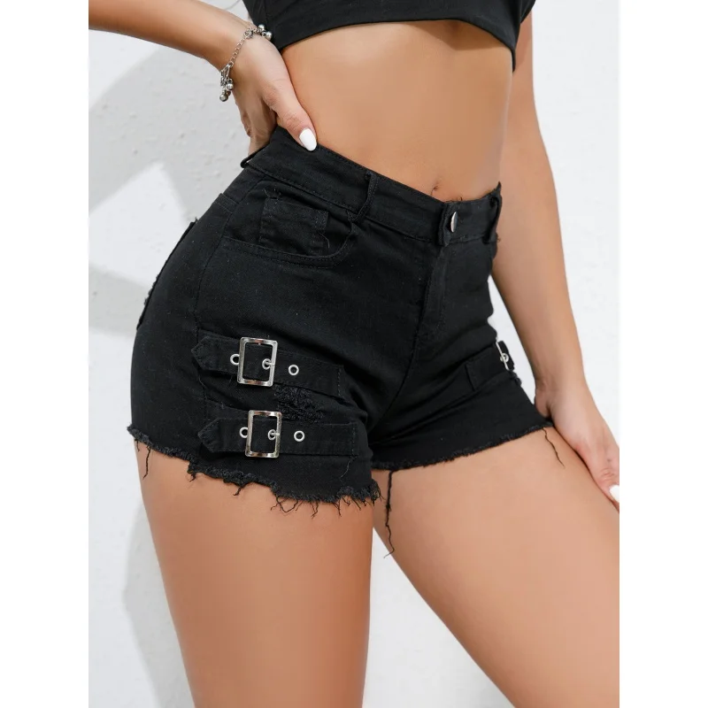 

New High Waist Sexy Ripped Stretch Slack's Denim Shorts Women Nightclub Performance Stage Shorts