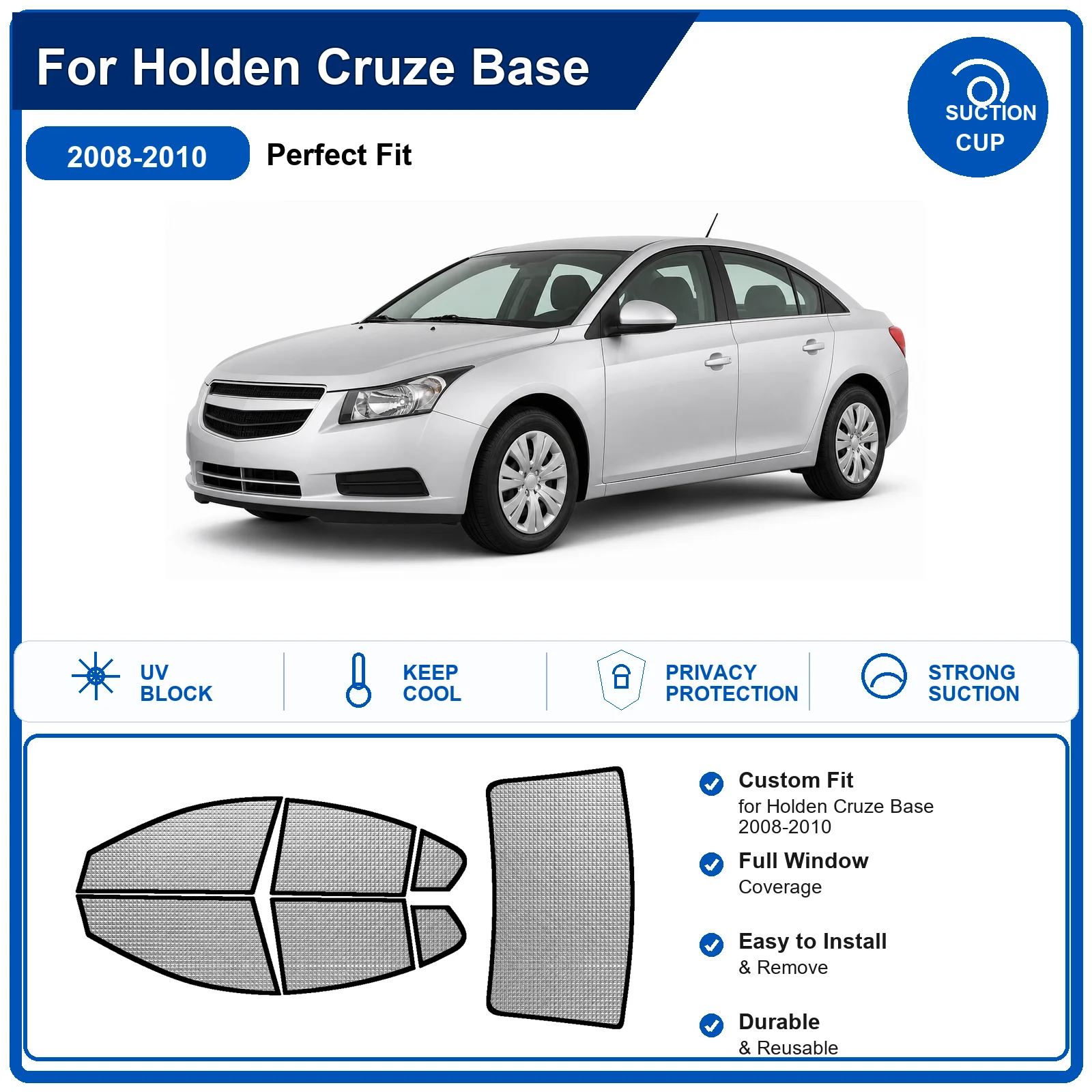 For Holden Cruze Base 2008-2010 Custom Full Set Windshield Sun Shade Aluminum Foil Heat Insulation Anti UV Foldable