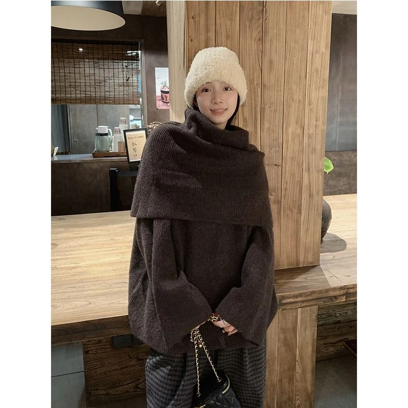 

Deeptown Korean Style Brown Sweater Women Vintage Elegant Gray Knitted Pullover Causal Oversize Solid Winter Long Sleeve Jumpers