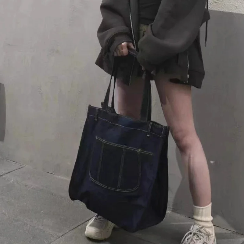 

Korean Fashion Vintage Denim Shoulder Handbags Y2k Aesthetic Simple Casual Underarm Bag High-capacity All Match Tote Bags Women