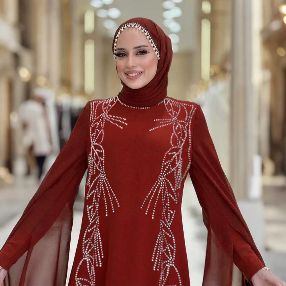 

Вечерние платья с удлиненным рукавом для женщин, мусульманское вечернее платье Абая с бриллиантами в Дубае, Марокко, кафтан, женский халат Musulmane Jalabiya