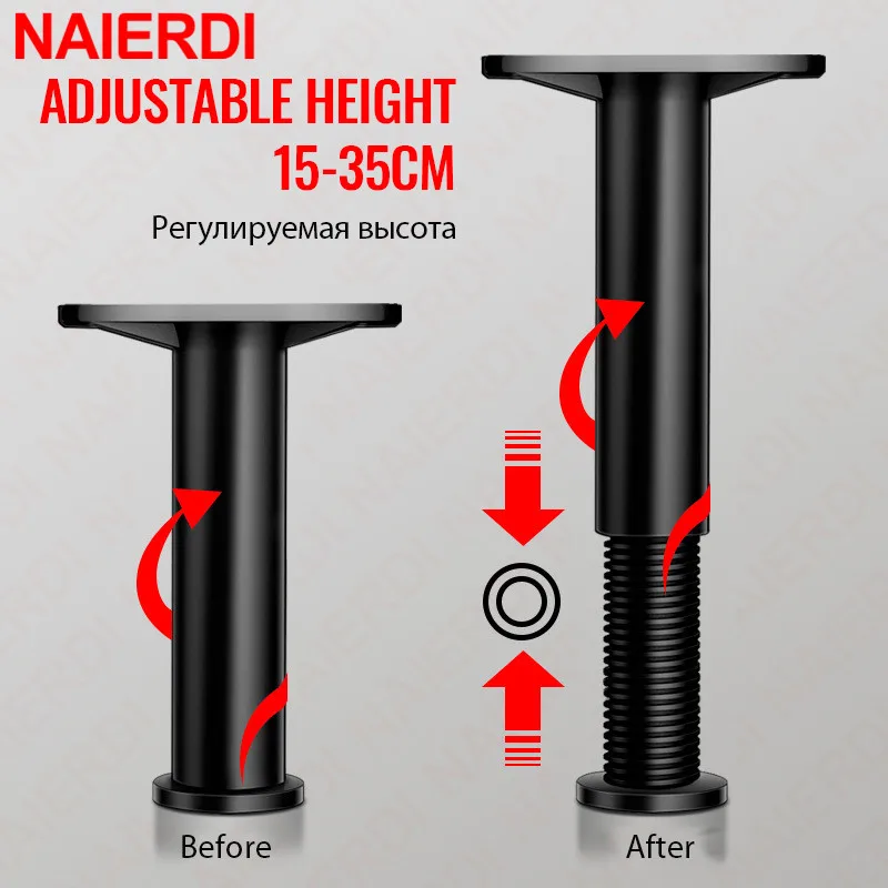 NAIERDI 1PC Adjustable Furniture Leg Steel Heavy Duty Couch Legs Cabinet Legs Replacement Support Leg for Sofa Dresser Bed Chair