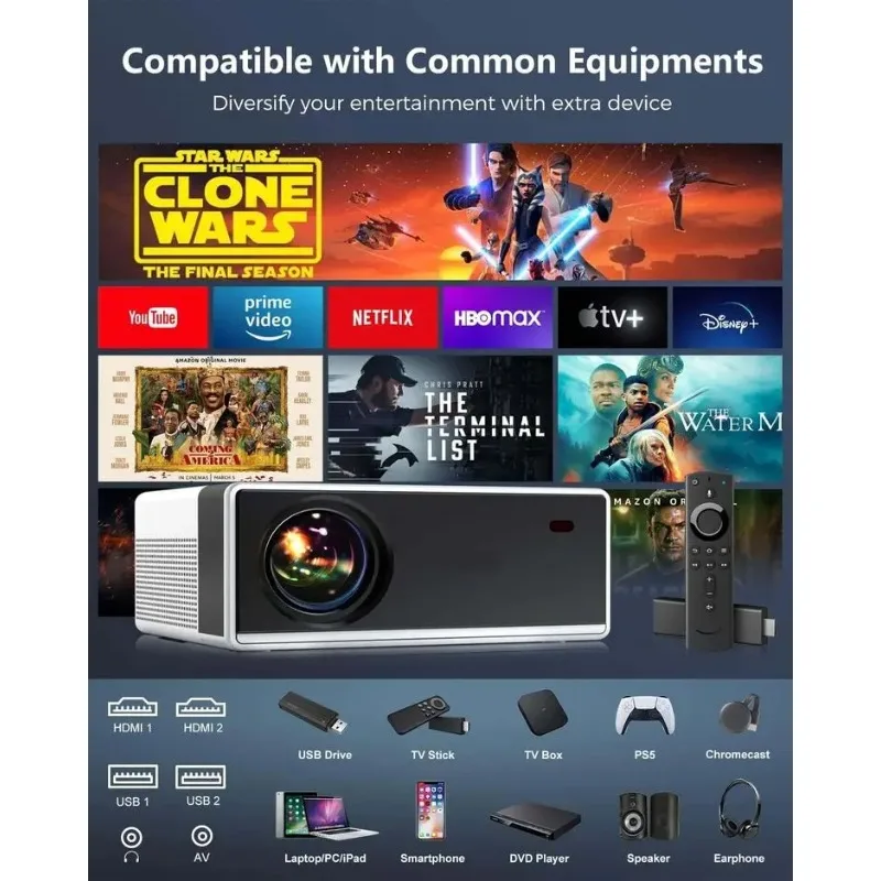 Projetor inteligente LED portátil de venda quente 1080P Full HD Movie Cinema apresenta home theater sem fio