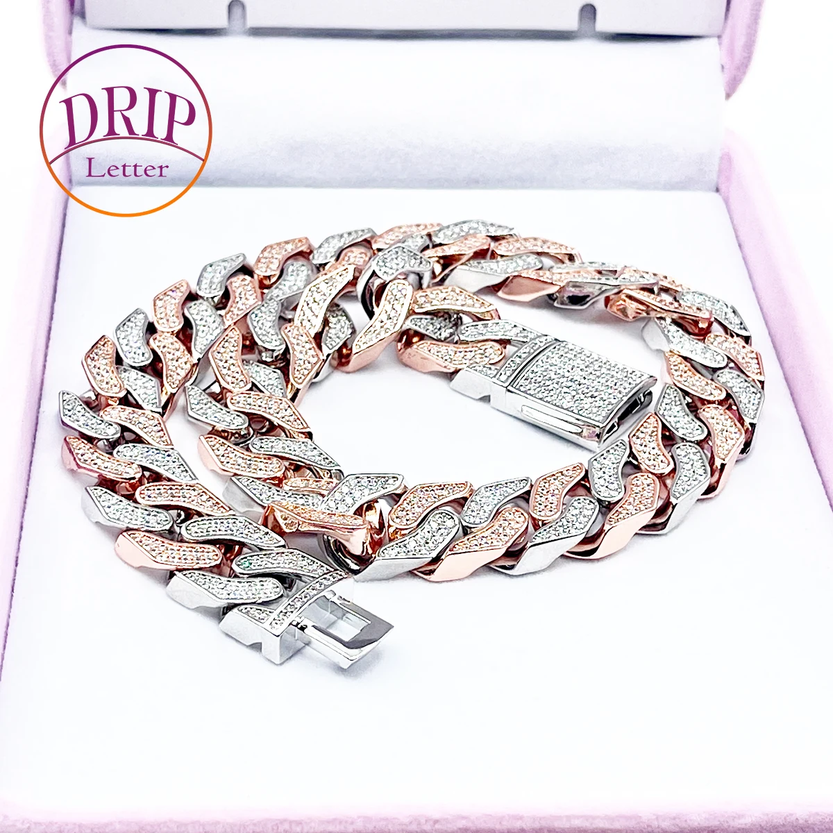 

Drip Letter Miami Cuban Link Chain for Men Necklace Iced Out Choker Hip Hop Jewelry 2023 Trend Real Two Tone Plated Best Selling