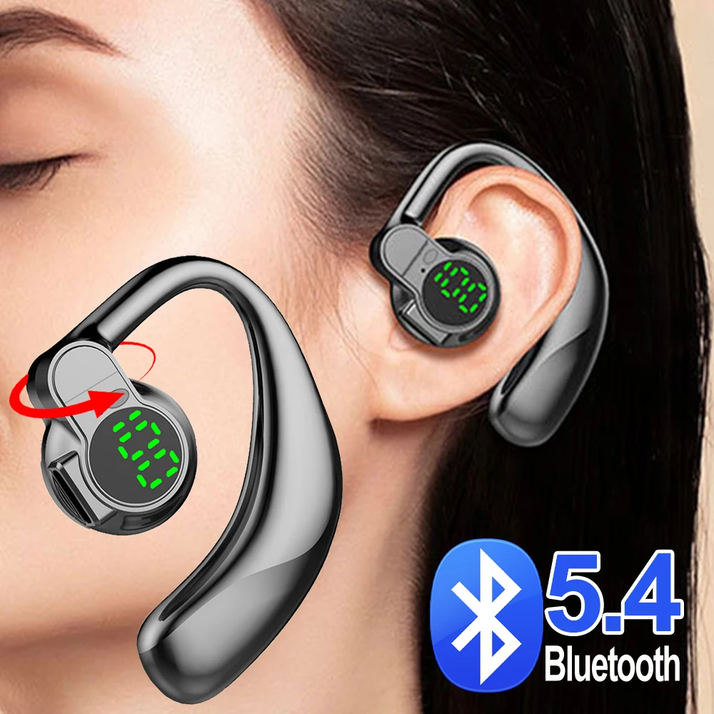 Bluetooth 5.4 Earphones Single Ear Earhooks Noise Cancelling Sports Headphones 360° Rotatable Wireless Earbud with Microphone