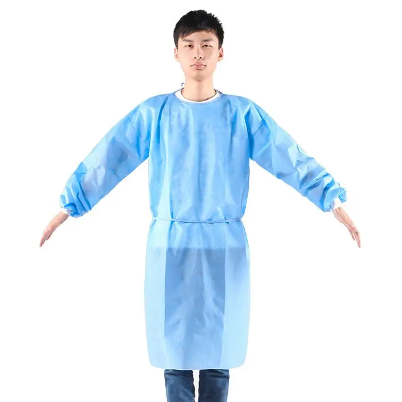 Disposable Isolation Gown with Elastic Knit Cuffs Breathable Non-Woven Covered Back Universal Size for treatment 10PCS