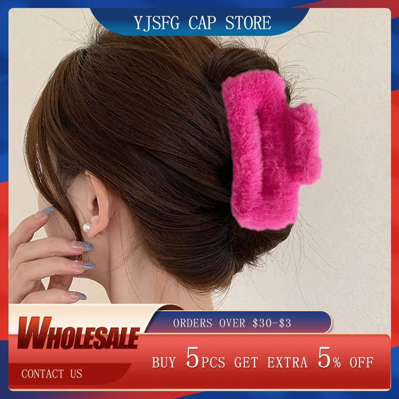 Plush Colorful Hair Claw Faux Fur Square Large Hair Clip Soft Warm Handmade Furry Grab Clip Headwear For Women Hair Accessories