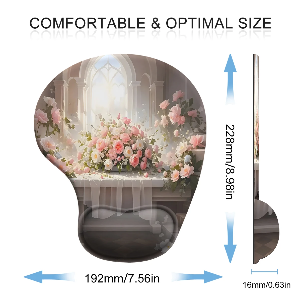 1pc Fantastic Wedding Roses Design Mouse Pad Ergonomic Soft Anti-Slip Wrist Rest Support Mat Computer Mouse Pad For Office PC