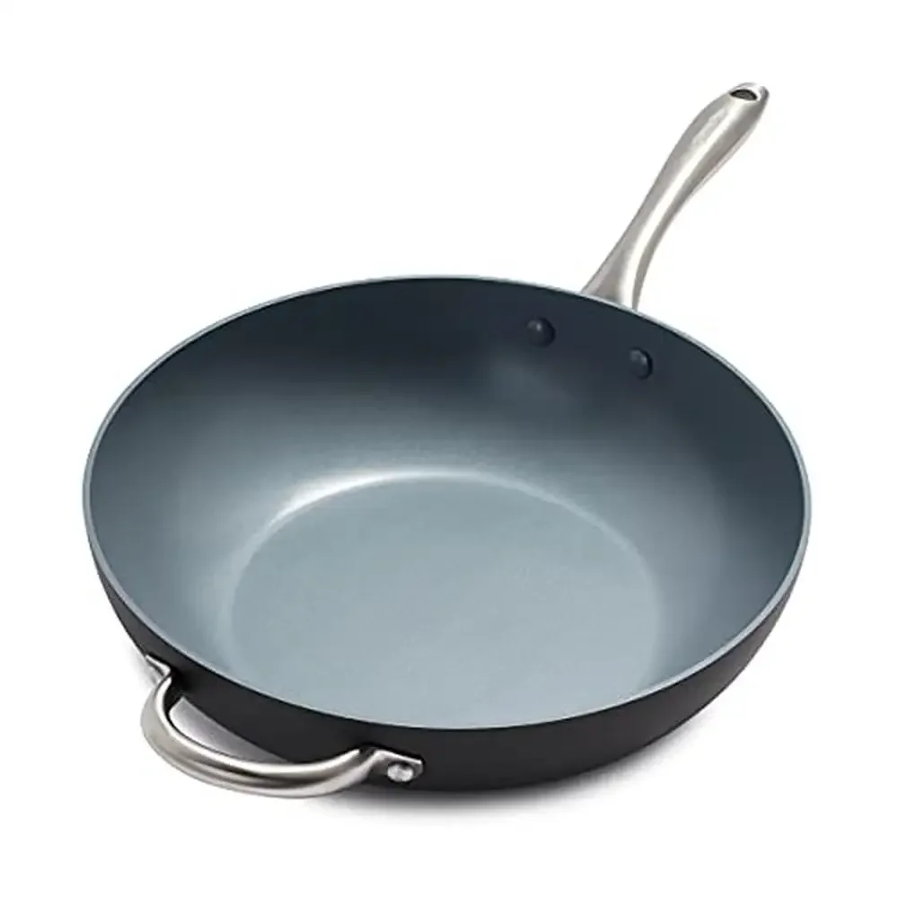 

Ceramic Nonstick Hard Anodized Wok Pan PFAS-Free Oven Safe Electric Stovetop Gray 12.5