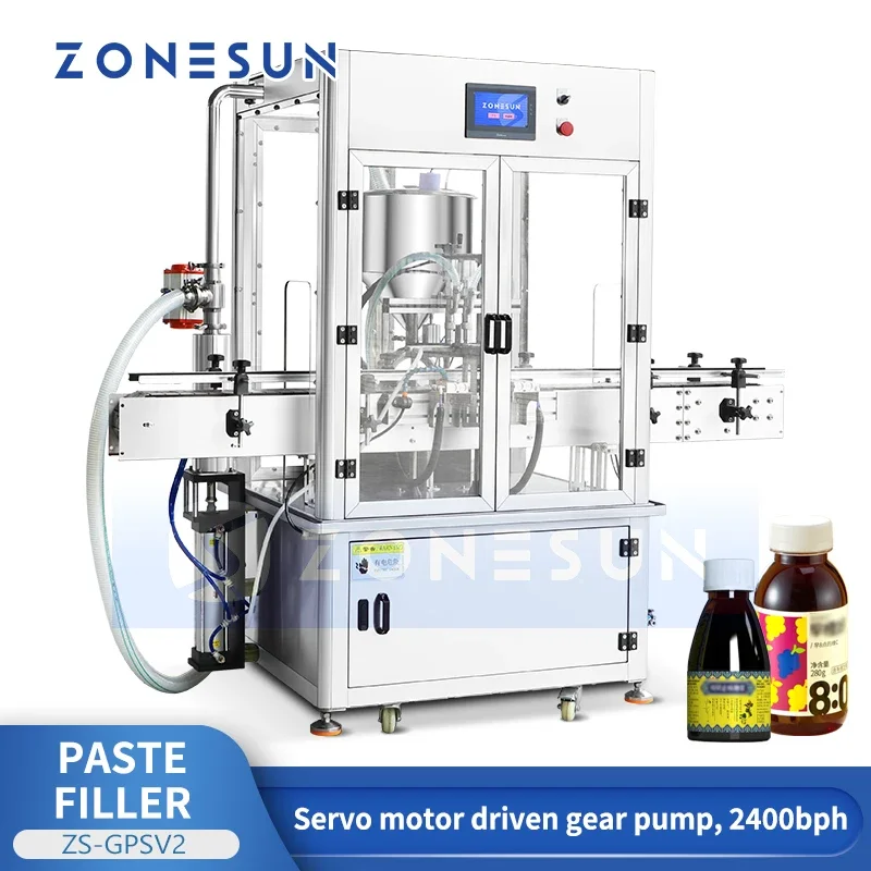 Zonesun Pompa a ingranaggi Riempitrice Servo Riempitrice per liquidi Attrezzatura automatica per il riempimento di bottiglie con copertura antipolvere ZS-GPSV2