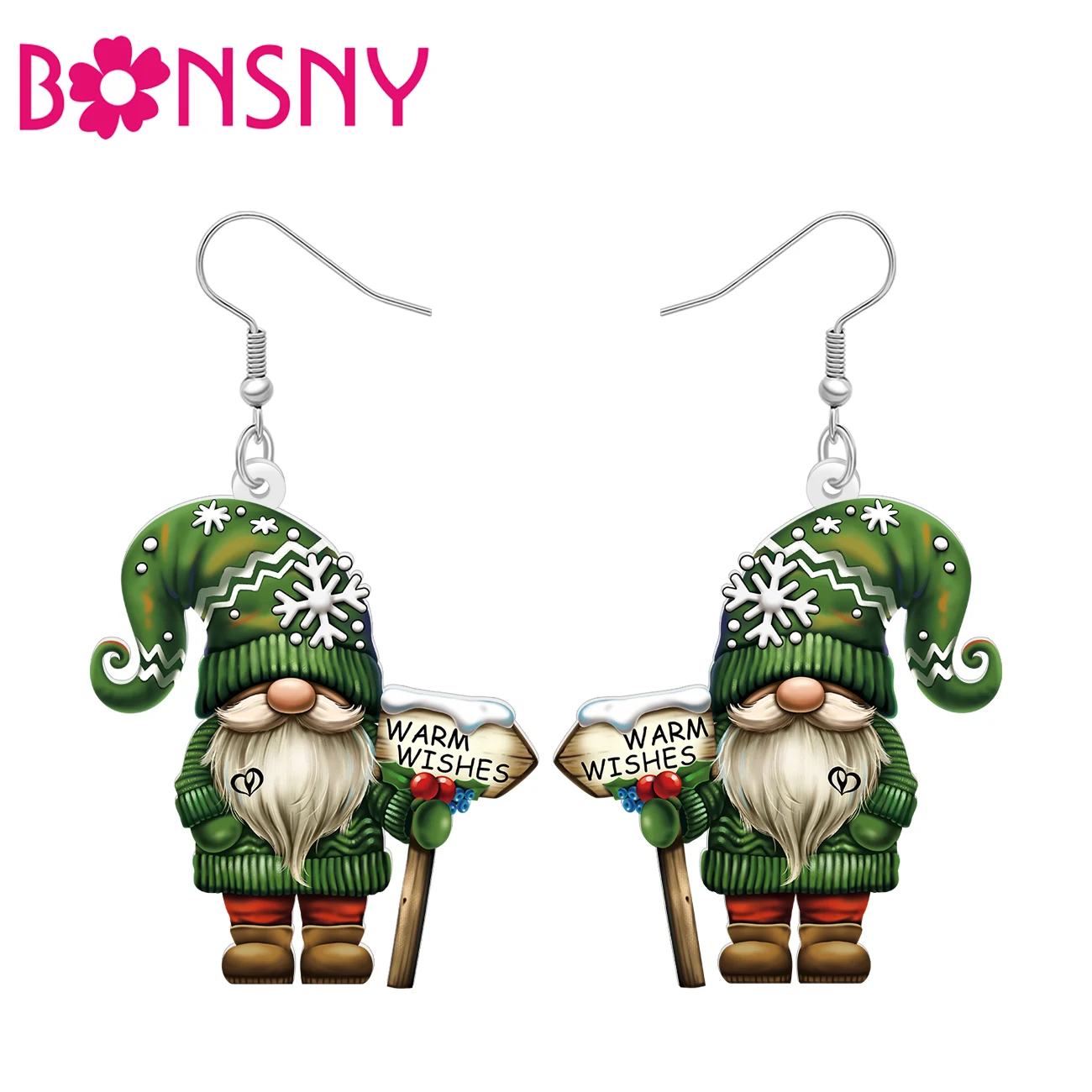 BONSNY Acrylic Christmas Gnomes Dangle Earrings Snowy Santa Claus Winter Gnome Jewelry Xmas Gifts For Women Girls Holiday Charms