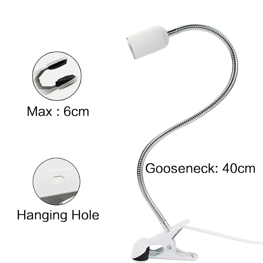 Porte-ampoule de lampe de bureau flexible, douille de base de lumière, réglable avec interrupteur marche/arrêt, support d'ampoule à clipser pour chambre à coucher