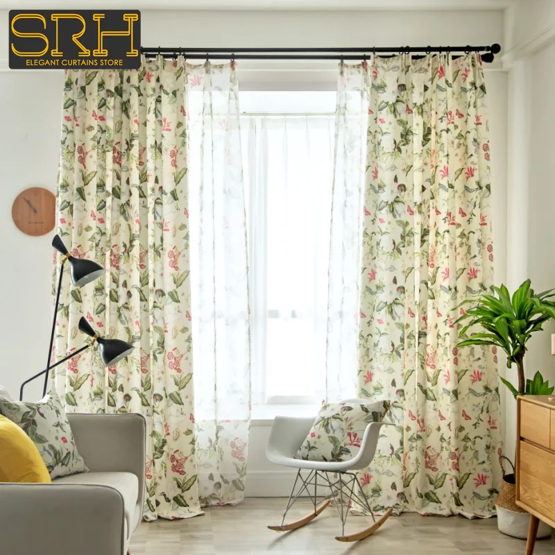 

American Style Pastoral Shading Cotton Linen Bedroom Living Room French Window Decor Tulle Hall Jacquard Curtain Cloth Custom