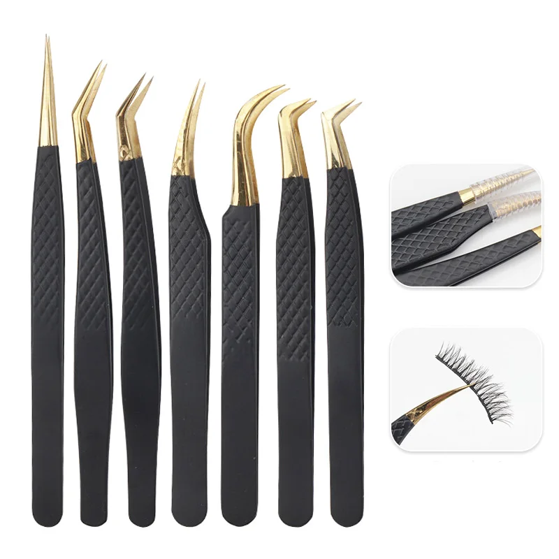 1Pc Anti-static Stainless Steel Black Tweezers Grafting Lashes Extension Supplies Precision Eyebrow Eyelash Tweezer Makeup Tools