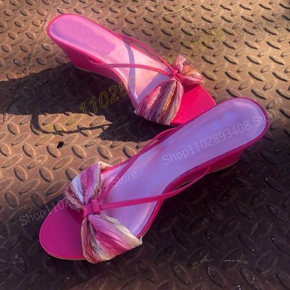 

Elegant Butterfly Knot Cross Tied Slippers Wedges High Heel Round Toe Fashion Sexy Women Shoes 2024 Summer Zapatos Para Mujere