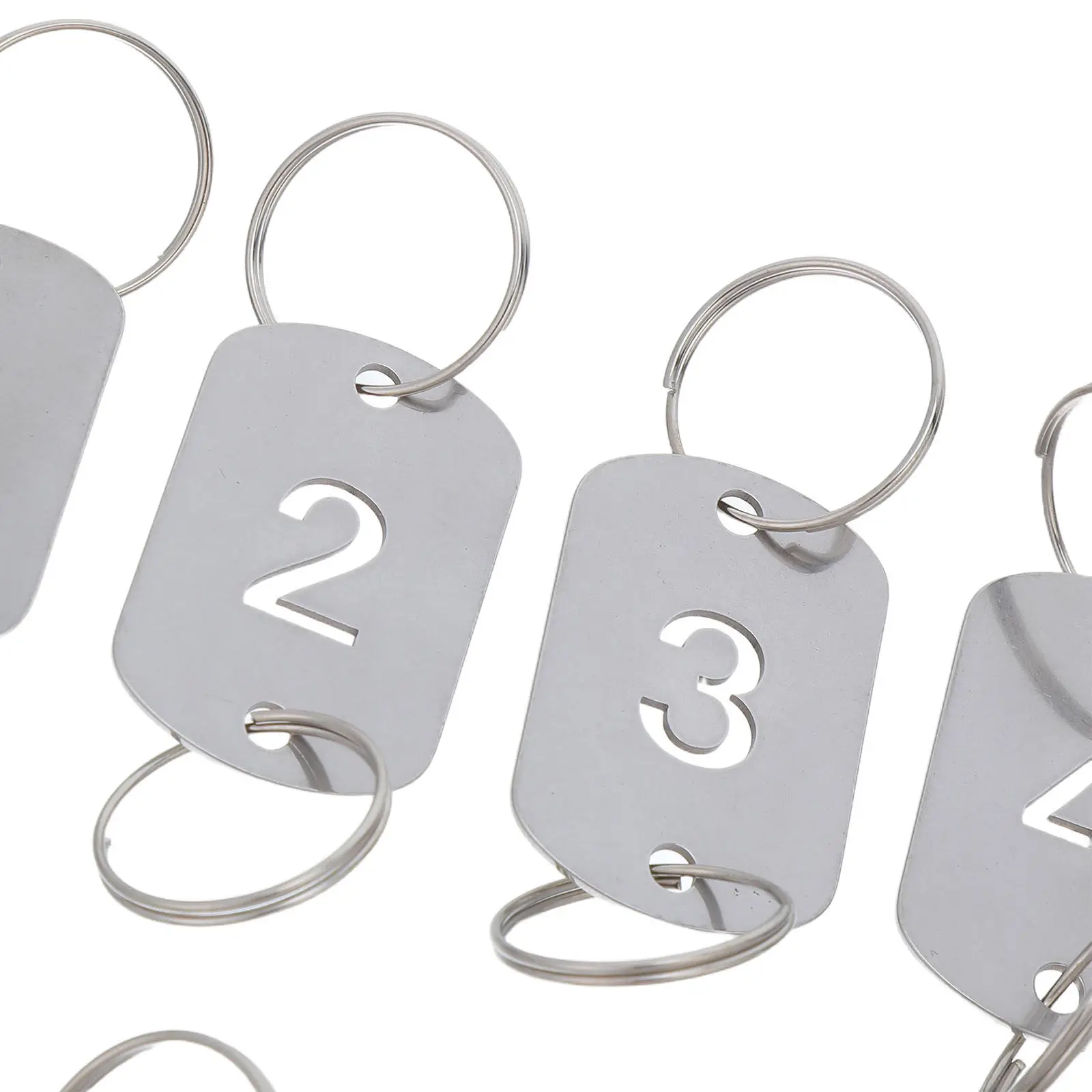 20Pcs Stainless Steel Hollowed Number Tags Double Hole Key Labels for Hotels Offices Dorm Dorms Lockers Metal Tags