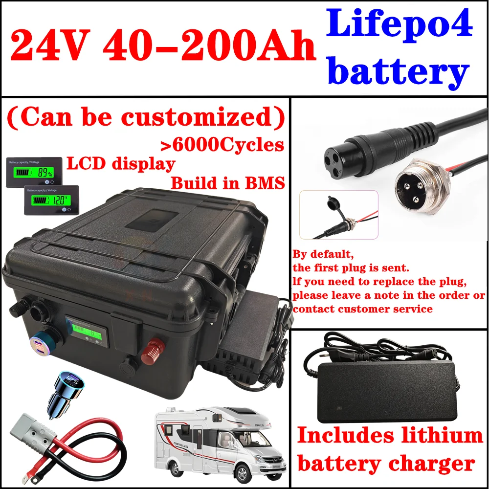 

Lifepo4 24V 100Ah 40Ah 50Ah 60Ah 80Ah 120Ah 150Ah 180Ah 200Ah batería de fosfato de hierro y litio para Motor de curricán de Pan