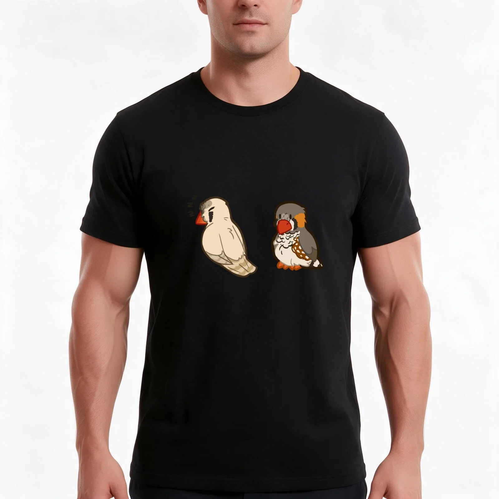 Zebra Finches T-Shirt, Summer Casual Cotton Tee, Oversized Streetwear Tops, Vintage Graphic Print, Loose Fit Short Sleeve