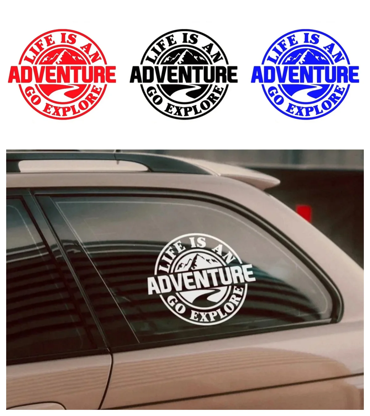 

Life Is An Adventure Window Glass Car Sticker Camping RV Off-road Adventure Motorcycle Personalized Latte Art Decorative