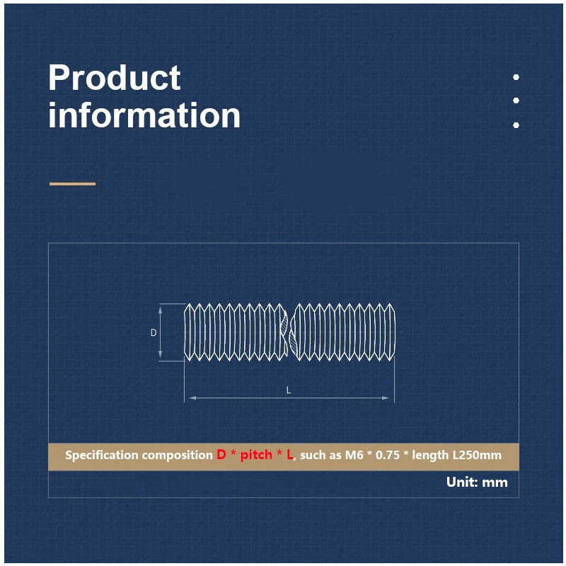 Acciaio inossidabile 304 Filettatura completa Filettatura fine Aste Viti Asta Filettatura completamente metrica Aste Vite barra albero M6 ~ M20 L = 250 m