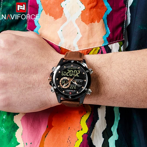 Imagen 2 del producto NAVIFORCE, reloj de cuarzo de lujo para hombre, reloj de pulsera Digital LED militar resistente al agua, cronógrafo deportivo, reloj Masculino, relojes Masculino