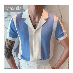 Summer Men's Lapel Knit Short Sleeve Outdoor Casual Breathable POLO Shirt Fashion Slim Knit Short Sleeve Top Men's Clothing