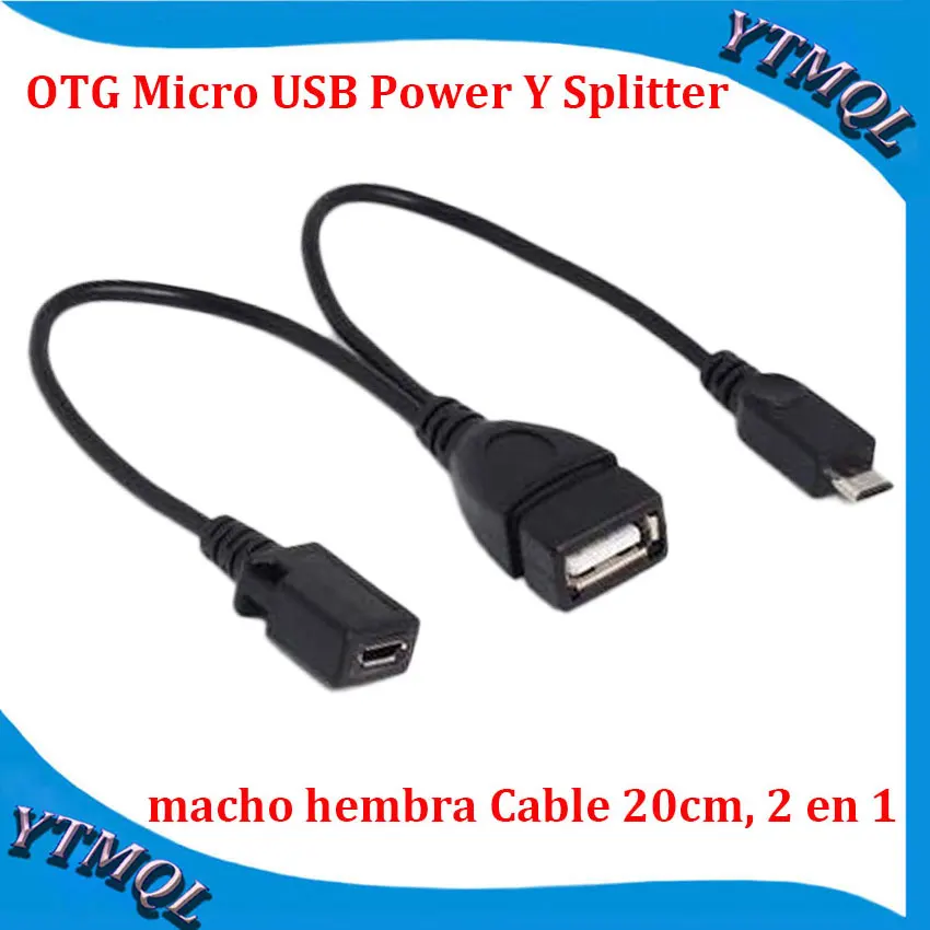 20-100Pcs OTG Micro USB Power Y Splitter adaptador USB a Micro 5 pines macho hembra Cable 20cm, 2 en 1