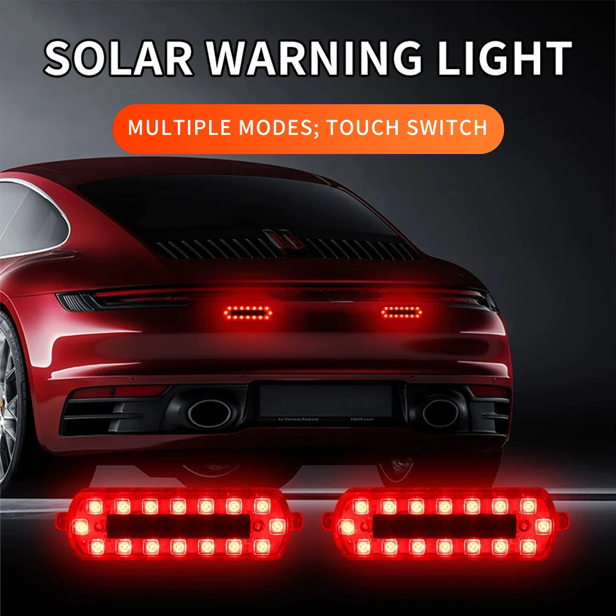 

1Pair Solar Powered Dual Row 16LED Car Truck Motorcycle LED Strobe Warning Light RGB Colorful Auto Rear Taillight Night Light